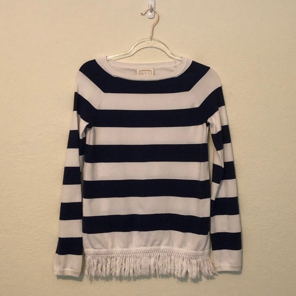 Sail to Sable Striped Fringe Crewneck Sweater XXS - Picture 1 of 5